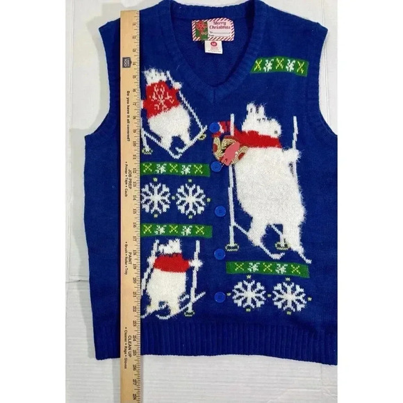 Blue Polar Bear Great Christmas Sweater Vest‎ Size Women’s  Men’s  Medium - Picture 4 of 6